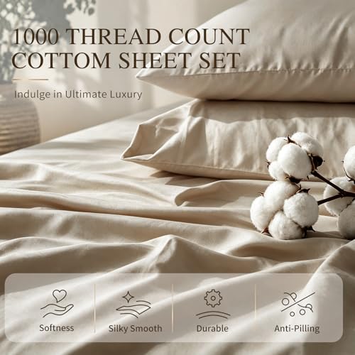 Image of MEISHANG 1000TC Egyptian Cotton Sheets King, 18-24 inch Extra Deep Pocket | 1000TC Egyptian Cotton Sheets, Sateen Weave, Ultra Soft & Breathable, OEKO-TEX Certified