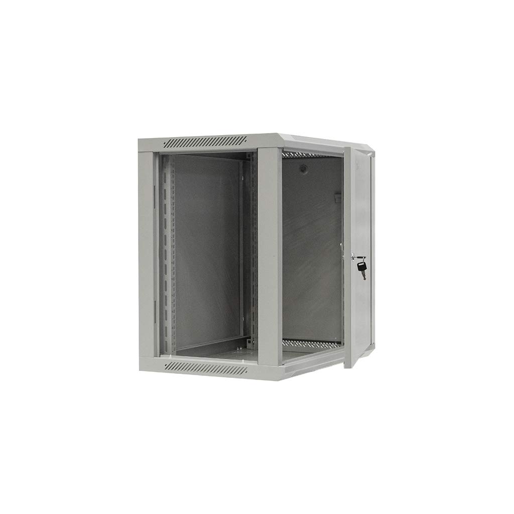 Szafa Wisząca RACK 19", 12U/600x450mm – Szary, Drzwi Szklane, Otwierane Boki