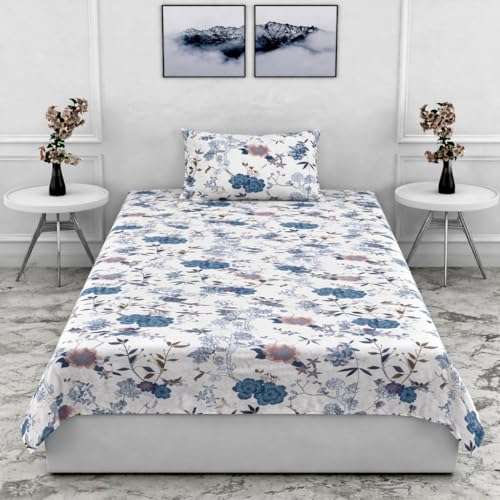 Image of DECOR2ADMIRE 300 Thread Count Premium Cotton Printed Single Bedsheet with One Pillow Covers for Home 60 Inches x 90 Inches (White Multi Floral, Single 60 inch x 90 inch)