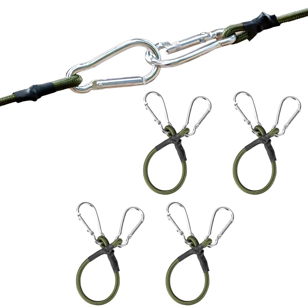 シェード 取り付け金具 ゴムバンド フック付き カラビナ 強力 フック 4個入り ゴムひも 日除け シェード 伸縮性ロープ キャンプ アウトドア用 テント 防風 設営 旅行 登山 釣り （30cm）