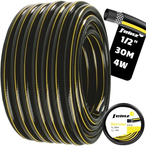 FEINZ Tuyau d'Arrosage 1/2' - 30M Renforcé 3 Couches en PVC, Flexible, Anti-Torsion et Résistant aux UV - Tuyau d'Irrigation pour Jardin, Pelouse et Plantes, Noir