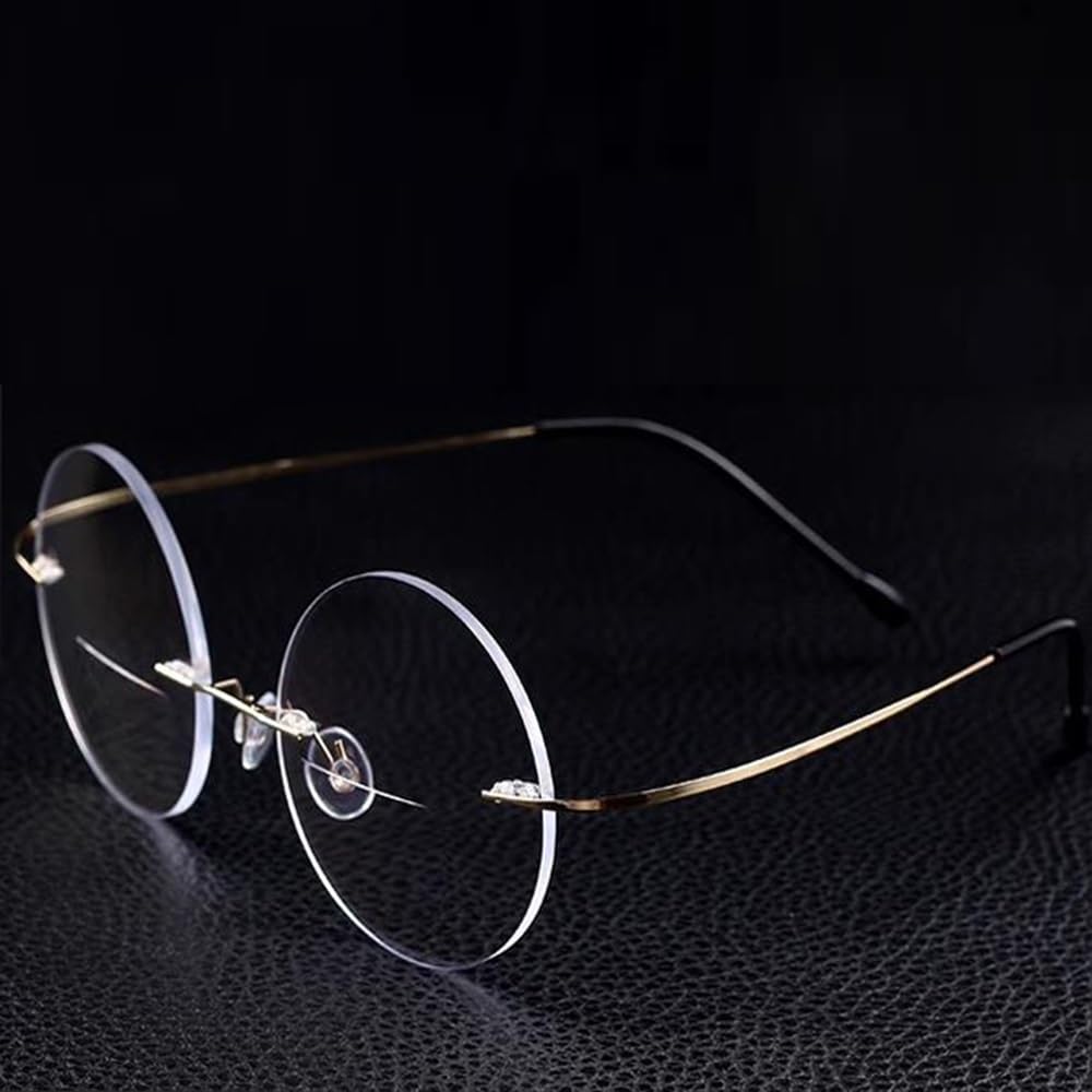 DOUKI Runder Rahmenlose Lesebrillen Für Herren Damen Photochrome Sonnenbrille Progressive Multifokus Brille Ultraleichte Metall +2.0 (Color : Black, Size : +2.5)