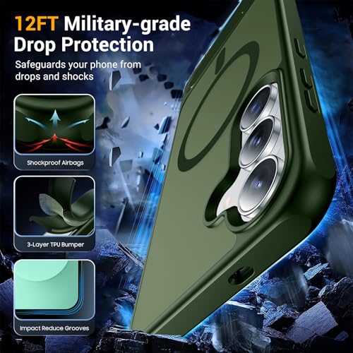 Image of SPIDERCASE Magnetic for Samsung Galaxy S25 FE Case, [3 Stand Ways][ Military Grade Drop Protection] with Invisible Stand Slim Phone Case for S25 FE 5G,Green