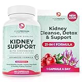 PurePremium Kidney Support Supplement – Kidney Cleanse Detox & Repair with Cranberry Extract & Astragalus - 21-in-1 Complex Supports Normal Bladder, Urinary Tract & Kidneys Health - 60 Day Supply