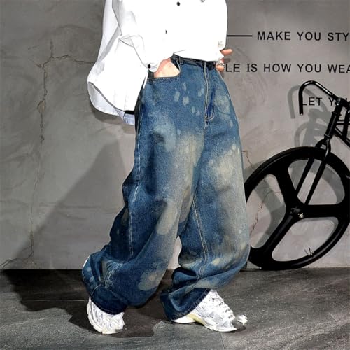 Men’S Trendy Hip Hop Loose Fit Oversized Stacked Hem Heavyweight Denim Cargo Pants Button Fly Skateboard Jeans3