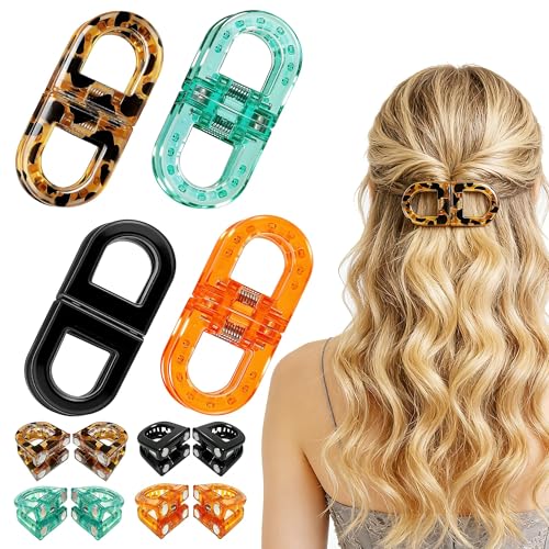 Image of 2 Pcs Hair Clutchers for Women, Magnetic Hair Clip, 2-in-1 Section Clips for Hair Styling, Daily Use and Professional Salon Clutcher Hair Accessories, Black Brown Print Hair Claw Clips (Orange and Blue)
