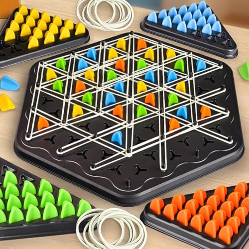 Image of Chain Triangle Chess Board Games for Kids Adults Family Fun Night Chess Set Triangle Rubber Band Game Interactive Brain Teaser Game 2 to 4 Players (Triangle Chess Game)