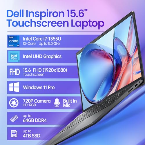 Image of Dell 15 Business Touchscreen Laptop-Intel Core i7-1355U (10-Core), 64GB RAM, 2TB SSD Windows 11 Pro, Office 365 for the Web -15.6 inch FHD Touch, AI Copilot -2026 New Computer
