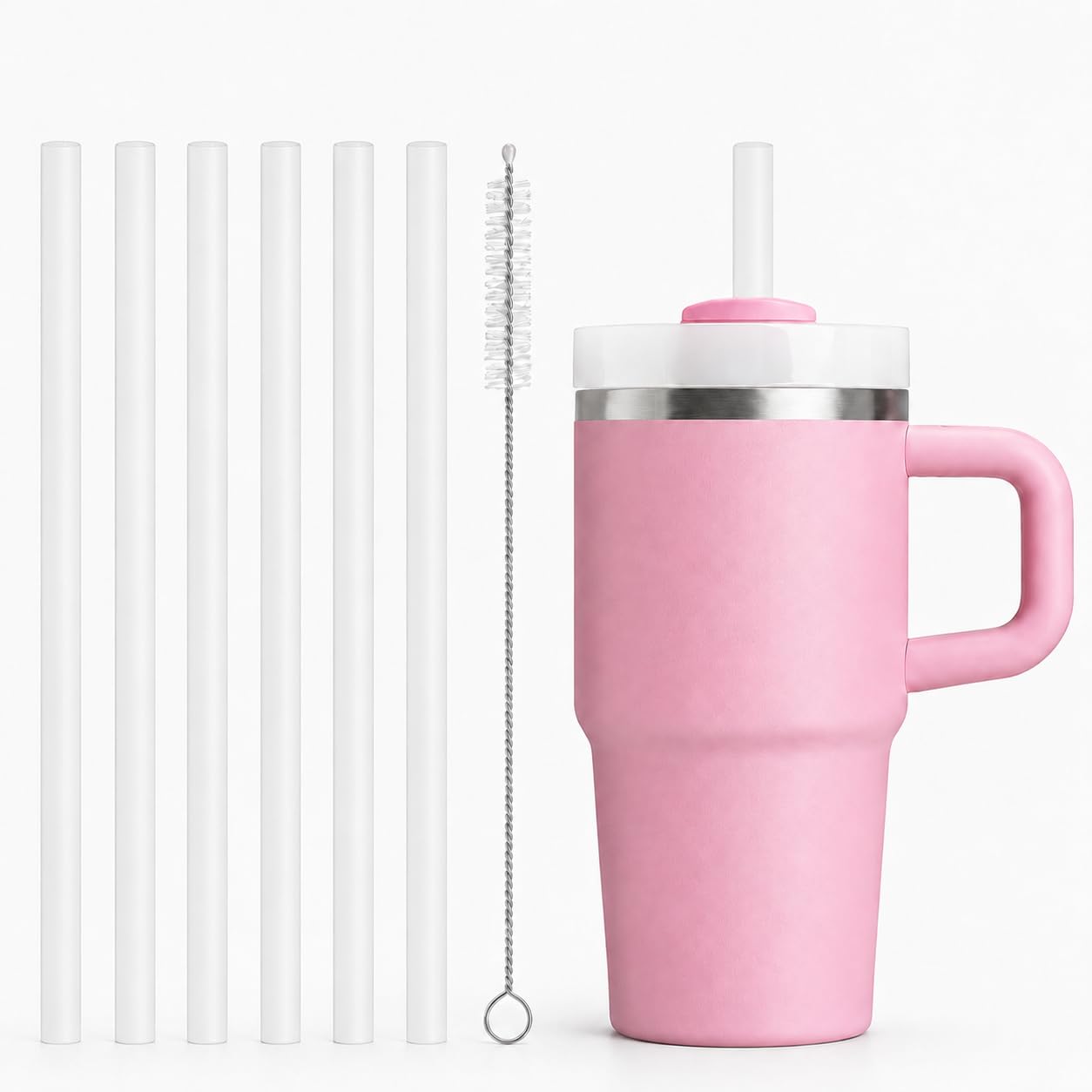 Replacement Straws Compatible with 20 oz Stanley Quencher Tumbler, 8.5 Inch Reusable Straws, Drinking Cup Accessories, White-6 Pack