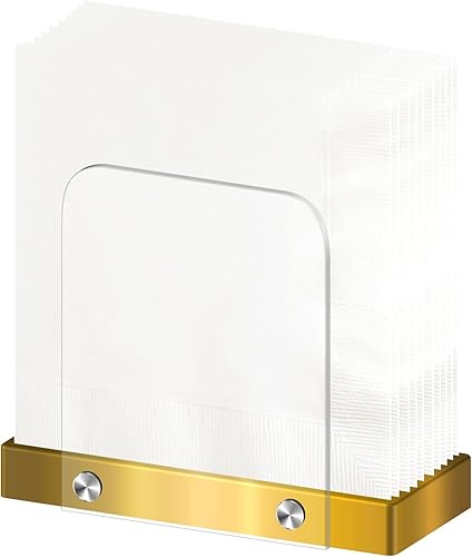 Miniatura 5 de Servilletero moderno para cocina, servilletero de pie para mesas, acrílico transparente y base de acero dorado, decoración de cocina y comedor