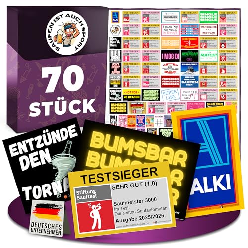 Malle Sticker Set 70 Stück Lustige Mallorca & Party Aufkleber Sauf Sticker Festival Accessoires Oktoberfest & JGA jedes Motiv 1 mal