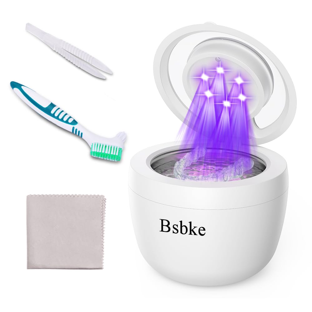 Ultrasonic Retainer Cleaner 45kHz Dental Cleaning Machine With 6 U/V Lights Adjustable Buzzer Alarm 200ML Capacity White