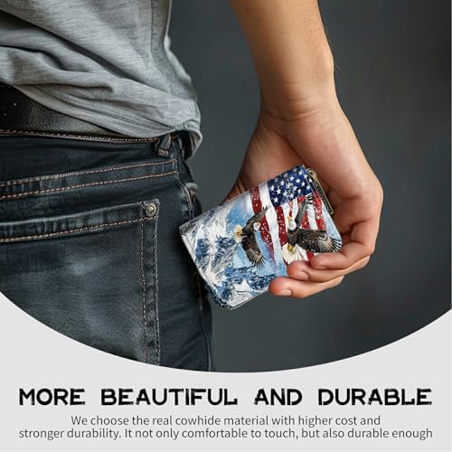 Image of Cute Credit Card Holder with Zipper, Eagle Iceberg American Flag RFID-Blocking Card Case Small Wallet for Women Men, Multi-slot Card Organizer Case Travel Accordion Wallet