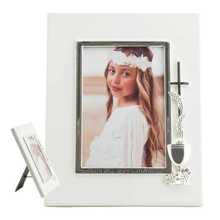 Porte photo Première communion argenté DRW pour photo de 10x15 cm