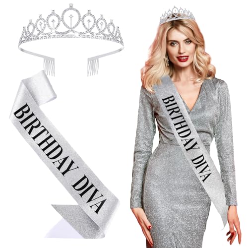 Tiara de diamantes de imitación para mujer con acabado premium en kit de decoración de 2 piezas
