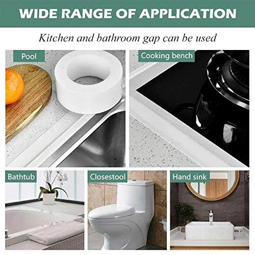 Caulk Strip Tape, Pvc Waterproof Self Adhesive Tape For Bathtub Bathroom Shower Toilet Kitchen Sink Floor Wall Corner Edge Sealing Protector With Sealant Tool, White, 2Pcs (W:38Mm L:11Ft) #TOP2