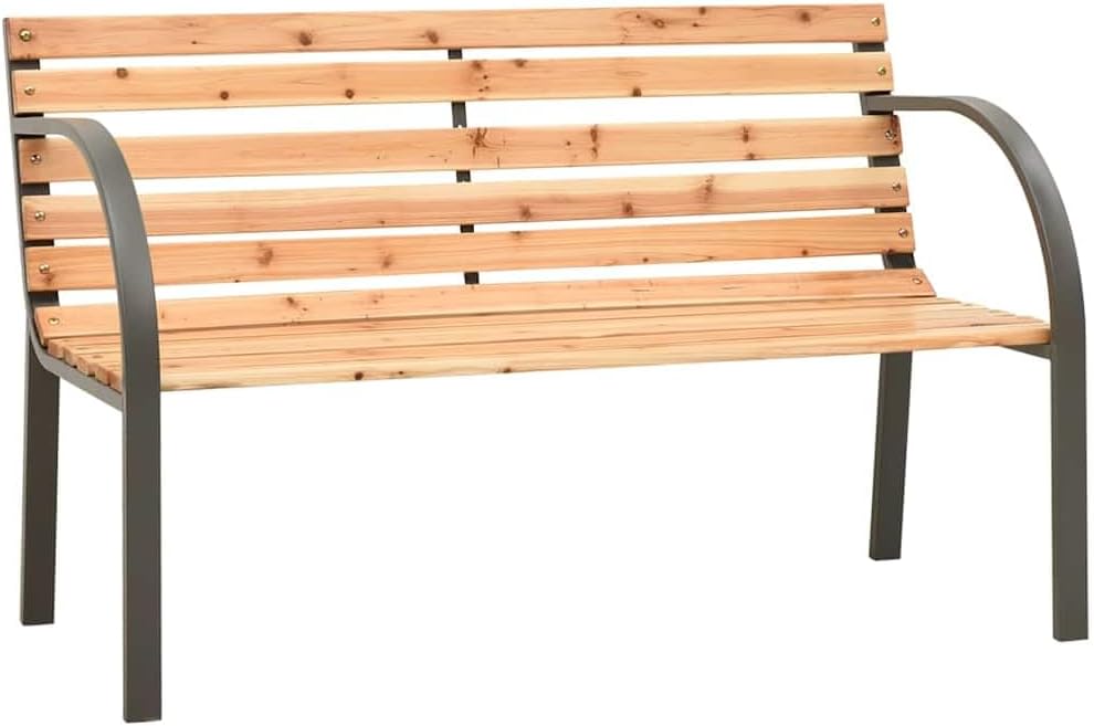 vidaXL Children's Garden Bench in Chinese Fir Wood and Steel Frame, Ideal for Garden, Patio or Decking, Brown, 81 cm long, Industrial Style