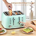 Toaster 4 Slice Retro Stainless Steel with Extra Wide Slots Bagel, Defrost, Reheat Function, Dual Independent Control Panel, Removable Crumb Tray, 6 Browning Levels, Aqua Green - Image 2