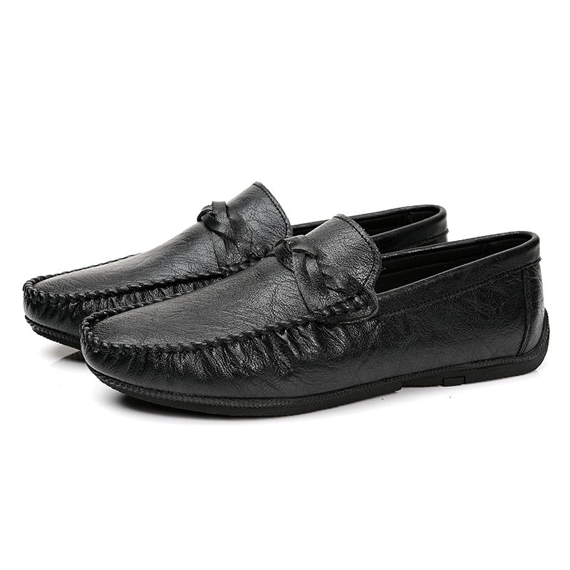 Loafers for Men Solid Color Round Toe Driving Loafers Leather Anti-Slip Flat Heel Comfortable Walking Slip-on3