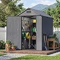 Devoko 4x6 FT Plastic Outdoor Storage Shed with Floor, Resin Outdoor Shed with Lockable Door, Sloped Roof & Vent, Versatile Tool Shed for Patio Lawn Backyard, Dark Grey