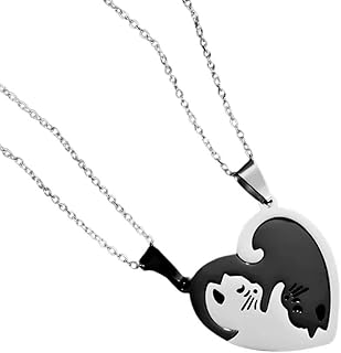 [AiO　JAPAN] ペアネックレス 2匹の抱き合う猫ちゃん カップル ハート ハートペンダント カップルネックレス [並行輸入品]