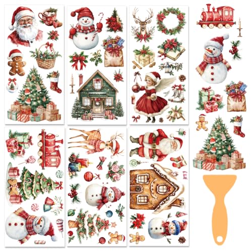 BEUNITONE 6pcs Christmas Rub on Transfers for Crafts and Furniture Stickers Transfers Decals for Window Wood Paper DIY Home Office Decor 11.8 x 5.9 inches DIY Craft Rub on Stickers Decals