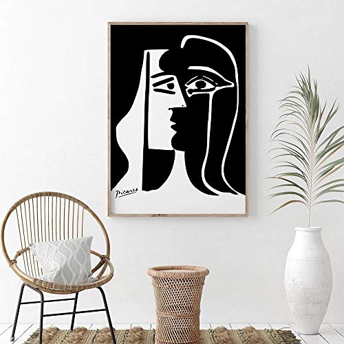 XuFan Le Baiser Affiche Picasso Mur Art Abstrait Femme Toile peintures Noir et Blanc Photos sur Le Mur Vintage décor à la Maison 60x90cm sans Cadre Cover
