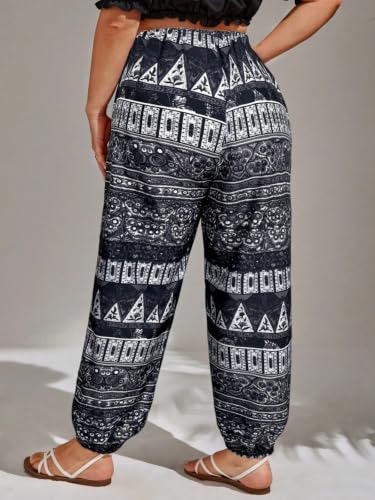Image of GRECIILOOKS Boho Printed Wide Leg Palazzo Pants for Women, Flowing High Waist Rayon Trousers for Beach, Vacation, Lounge, and Summer Style