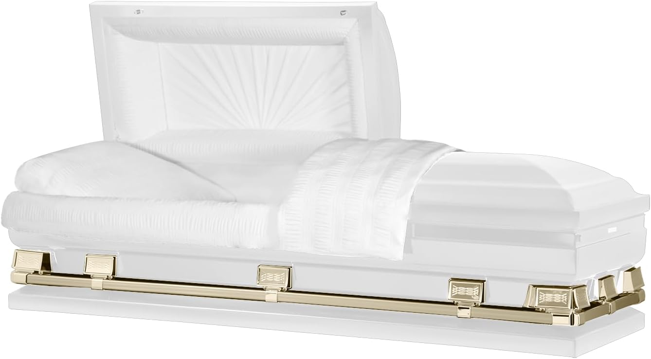 Titan Casket Atlas XL Series Steel Casket (29", White and Gold) Handcrafted Oversize Funeral Casket - White and Gold with White Crepe Interior