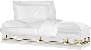 Titan Casket Atlas XL Series Steel Casket (33", White and Gold) Handcrafted Oversize Funeral Casket - White and Gold with White Crepe Interior