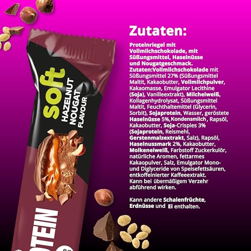 Protein Riegel | Corny | Soft Hazelnut-Nougat Flavor | 30% Protein | Eiweißriegel ohne Zuckerzusatz | Einzelriegel 45g