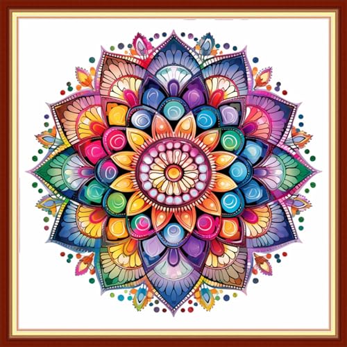 Image of Redxing Stamped Cross Stitch Kits Embroidery kit for Beginners Adults Full Range of Embroidery Patterns Starter Kits DIY Printed Cross Stitch Kits Needlepoint Kits 11CT-Magic Mandala 18x18 inch