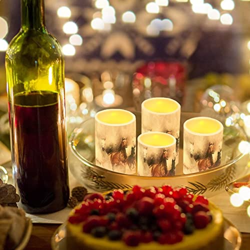 Image of Vintage Running Horse Outdoor Waterproof LED Candles Battery Operated Set of 4 with Timer Remote Colour Changing Pillar Candles for Fall Halloween Decor