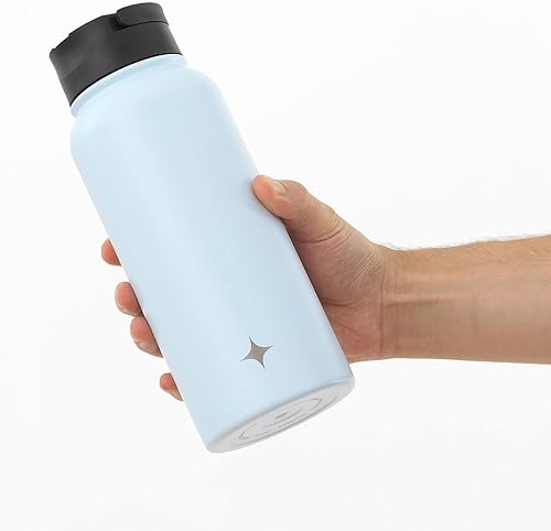 Vista 9 de JoyJolt Botella de agua con triple aislamiento con tapa de popote y tapa abatible. Botella de agua grande de 32 onzas, botella de acero inoxidable