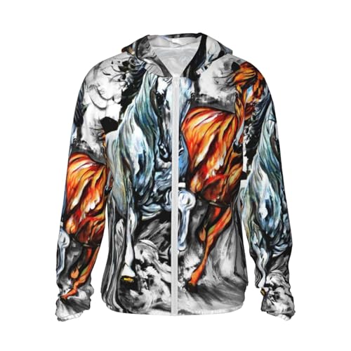 Kuilepa Four Running Horses Print Men'S Women Full Zip Sun Protection Long Sleeve Sun Shirts For Men Hiking Fishing-L