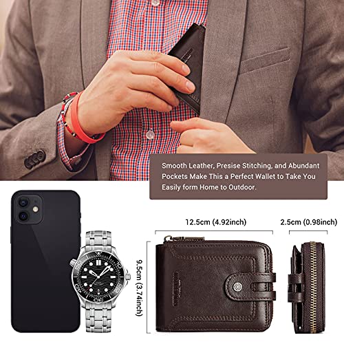 gzcz Zipper Wallet For Men Genuine Leather RFID Blocking Bifold Wallet for ID Window, Zip Coin Pocket and Credit Card Holders Large Capacity (Coffee)4