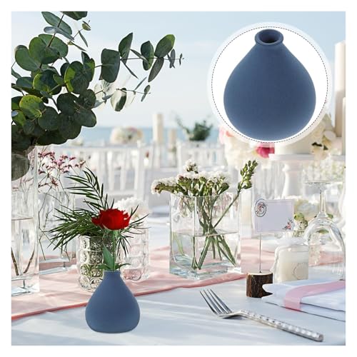 Florero de cerámica azul para decoración de estanterías y mesas de salón 4