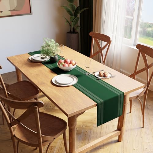 Encasa XO Dining Table Runner 13"x94" | Yarn Dyed Fine Ribbed Cotton | Ladder Dk Green | Machine Washable by Encasa XO - Image 2