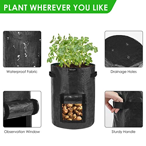 Foto von DSUNDY Kartoffel Pflanzsack 10 Gallonen 45L Kartoffeln 4 Stück Kartoffelsack zum Pflanzen Tomaten Pflanzsäcke für Kartoffeln, Gemüs Garten Außenbehälter (Grün x 2, Schwarz 2),TTD-220217-01-10GL-Green