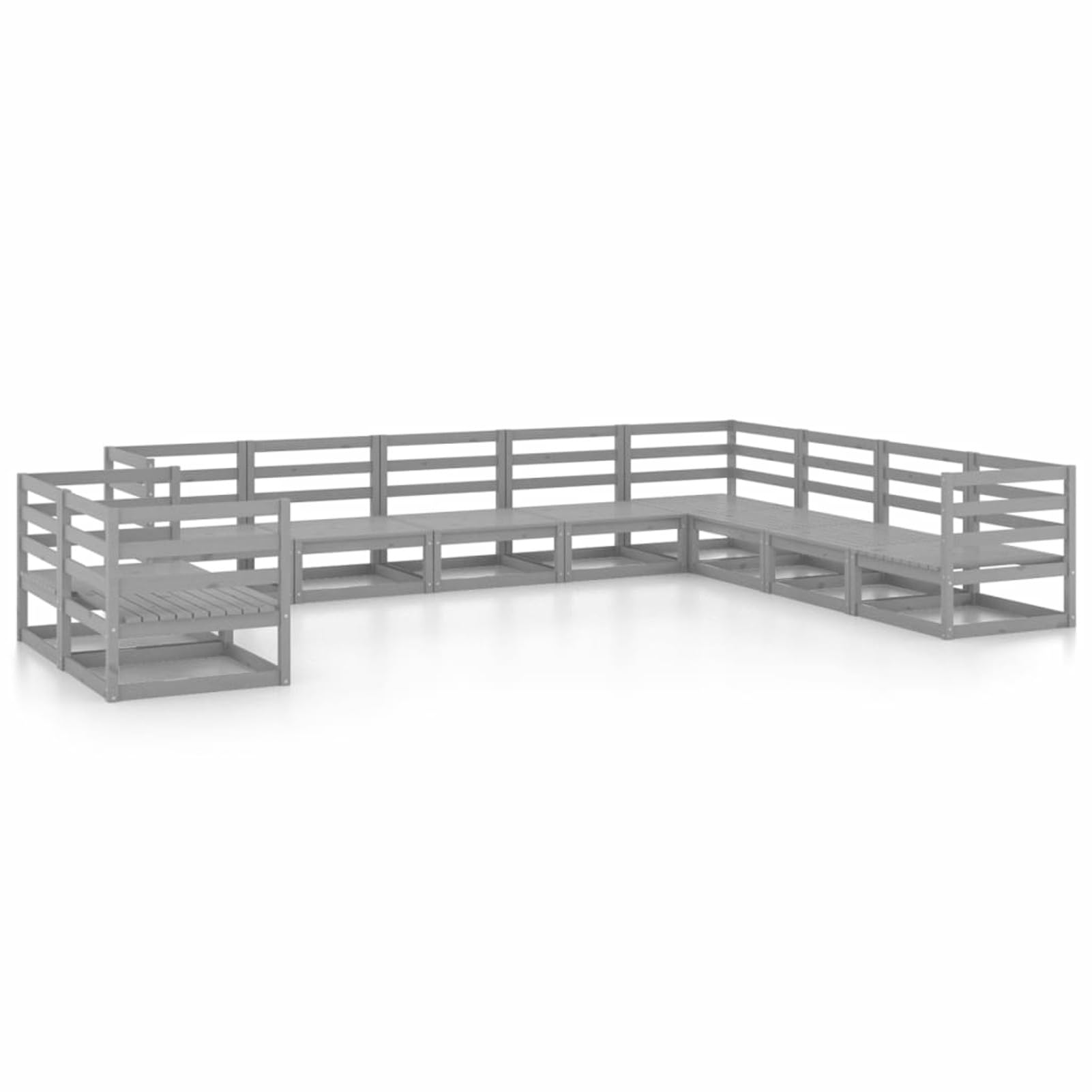 LAPOOH Muebles de jardín 10 Piezas, Conjunto De Jardin, Muebles Terraza Exterior, Conjunto De Jardin, Sofa Jardin Terraza, Gris Madera de Pino Maciza