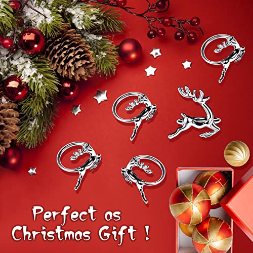 Image of legigo Set of 6 Christmas Deer Napkin Rings for Dinning Table Setting - Metal Napkin Holder Rings for Xmas Dinner Holiday Party, Wedding Receptions Dinning Table Setting (Silver)