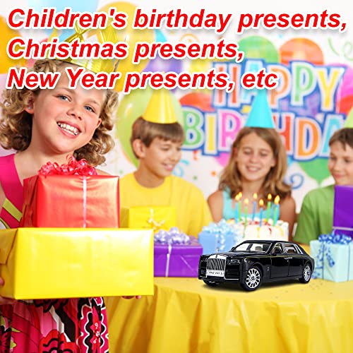 Erock Upgrade Version -Exquisite Car Model 1/24 Rolls-Royce Phantom Model Car,Zinc Alloy Pull Back Toy Car With Sound And Light For Kids Boy Girl Gift. (Black-Black) #TOP5