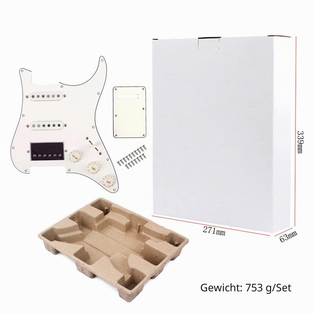 Vorgekabeltes Strat-Gitarren-Pickguard mit SSH-Pickup-Set, 3-Schicht-Stratocaster-Pickguard mit hochwertigen Alnico-V-Einzelsaiten-Humbucker-Elektrischen Pickups, Ersatzteile für Gitarrenbauer
