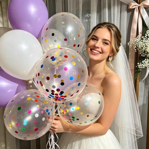 Image of 100pcs Rainbow Multicolor Confetti Balloons 12 inch | Clear Balloons Filled with Colorful Confetti Birthday Wedding Bridal Shower, Graduation Engagement Party