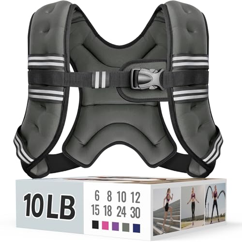 Image of Zeerun Weighted Vest, 6lb /8lb /10lb /12lb /15lb /18lb /20lb /24lb /30lb for Men Women, Reflective Stripe Adjustable Buckle, Comfortable Durable Rucking Vest for Walking Running Strength Training