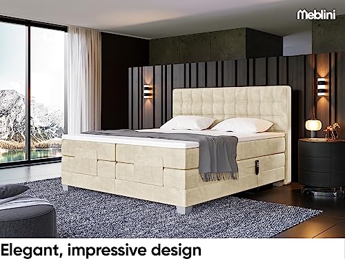 MEBLINI Boxspringbett Elektrisch Verstellbar - Gepolstert Doppelbett mit Matratzen und Toppers - Polsterbett - Bett mit Kopfteil - Edison - 160x200 - H3/Beige Samt – Bild 4