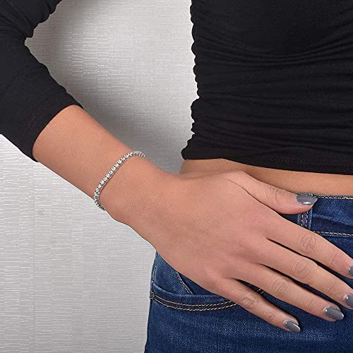 Nyc Sterling 3Mm Round Cubic Zirconia Classic Tennis Bracelet (Rhodium-Plated-Brass) #TOP2