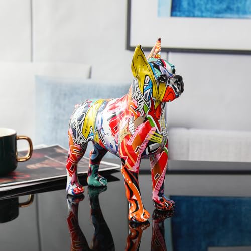 Estatua moderna de Boston Terrier colorida de resina pequeña miniatura 4