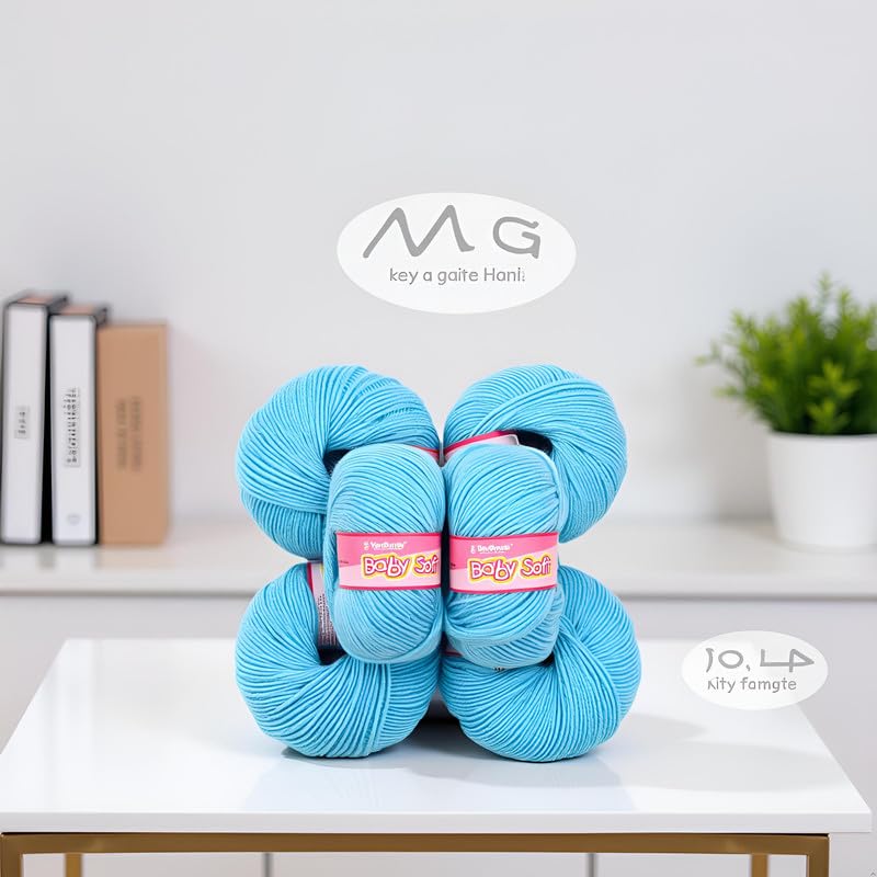 Image of M.G ENTERPRISE Prime Baby Wool 100% Acrylic Yarn Sky Blue 14 Pc 4 ply Ball Hand Knitting Wool /Art Craft Soft Fingering Crochet Hook Yarn- Art-HJ