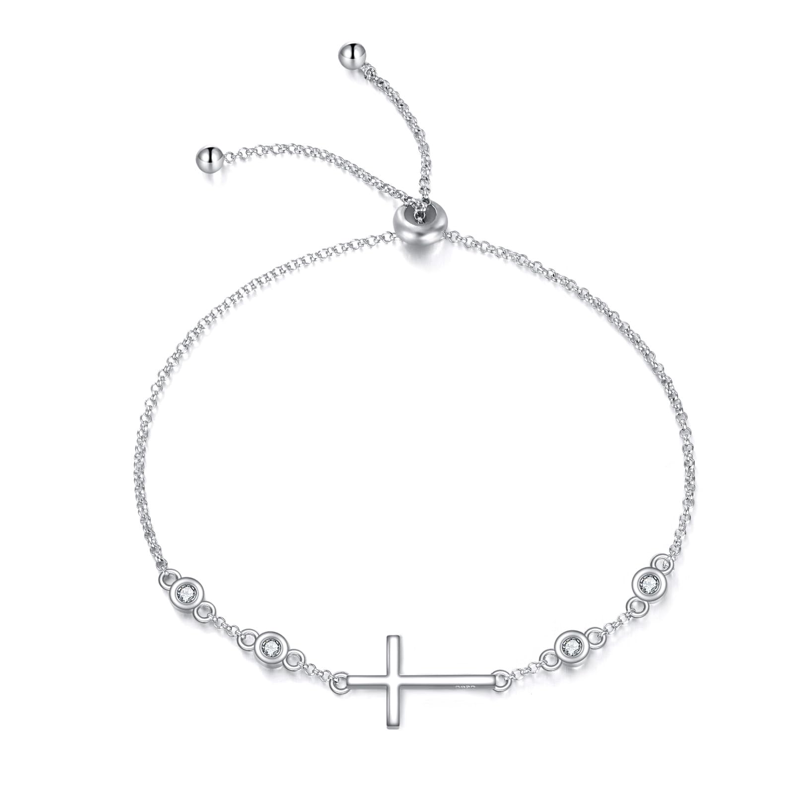 LUHE Cross Bracelet for Women Girls Sterling Silver Christian Sideways Cross Bracelets Danity Religious Link Chain Jewelry Gifts